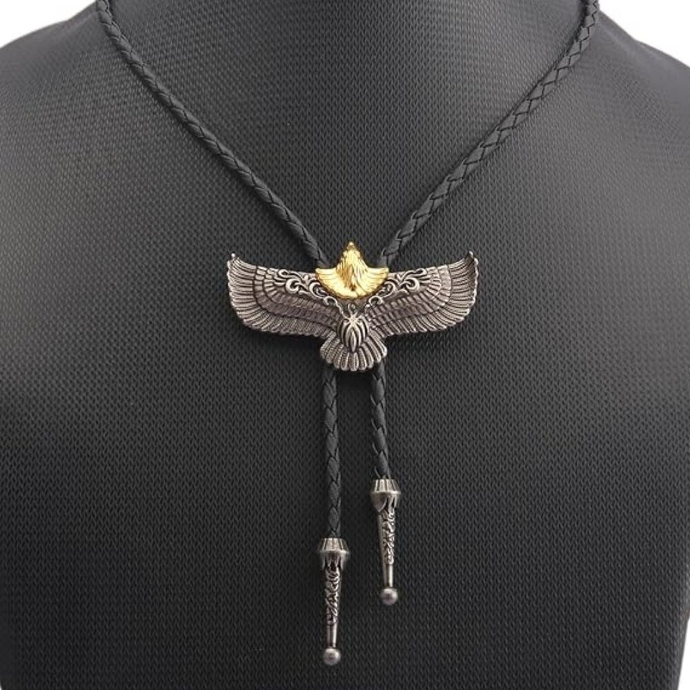 NEW Native American Eagle Bolo Tie Rodeo Cowboy Leather Necktie Western Necklace